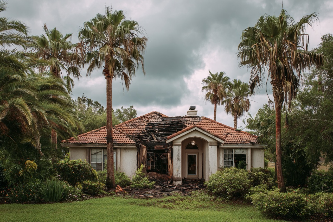 Fire damaged residential property in Tampa FL awaiting sale