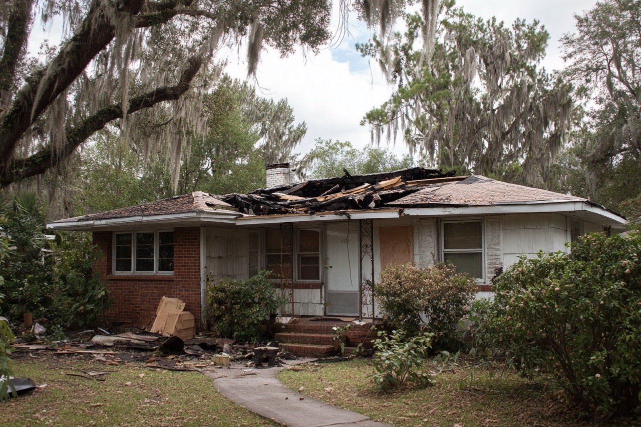 Tampa FL fire damaged house showing structural damage