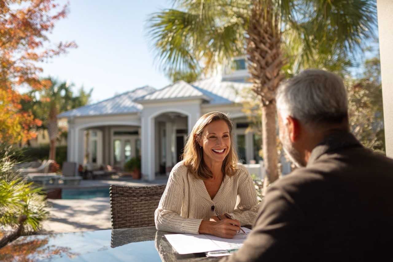 Tampa Florida real estate agent consulting with homeowner about condemned property sale